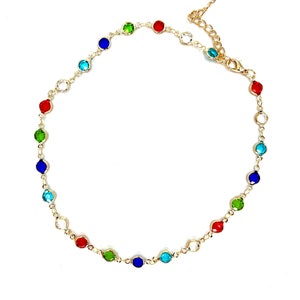 Colourful crystal gold chain choker