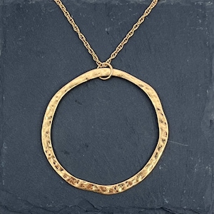 Long Gold Colour Big Circle Hammered Pendant Necklace | Disc Necklace | Very Long Necklace | Disc Necklace | Boho Necklace | Gift For Her