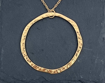 Long Gold Colour Big Circle Hammered Pendant Necklace | Disc Necklace | Very Long Necklace | Disc Necklace | Boho Necklace | Gift For Her