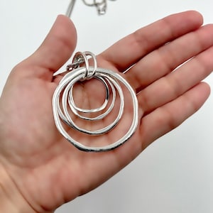 Long necklace | Round Pendant Necklace | Silver Circles necklace