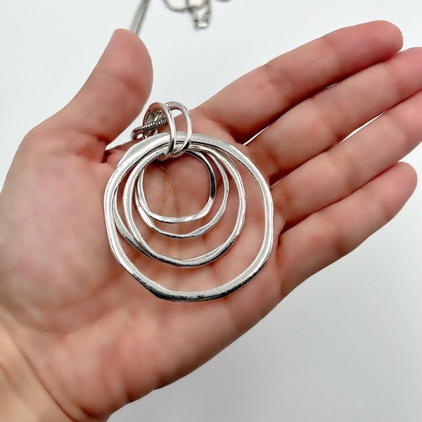 Long necklace | Round Pendant Necklace | Silver Circles necklace