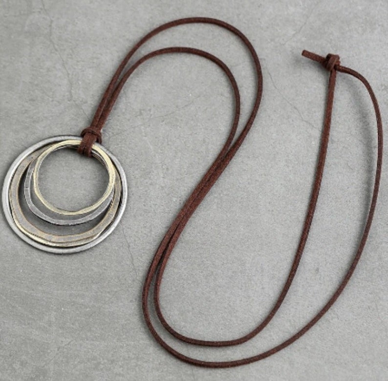 Big Round Pendant Rope Chain Necklace Gold Silver Circle - Etsy