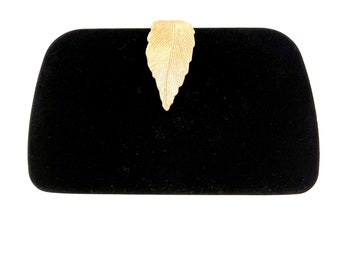 Black velvet clutch bag | Black velvet purse | Gold clutch bag