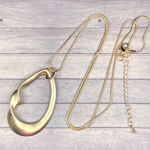 Gold twist pendant necklace | Very Long Drop Pendant Necklace | Long Sweater Necklace