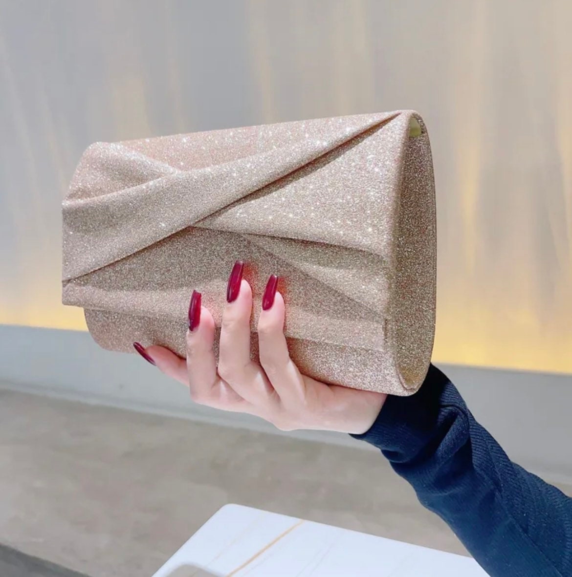 Navy Glitter Envelope Clutch Bag main image 0