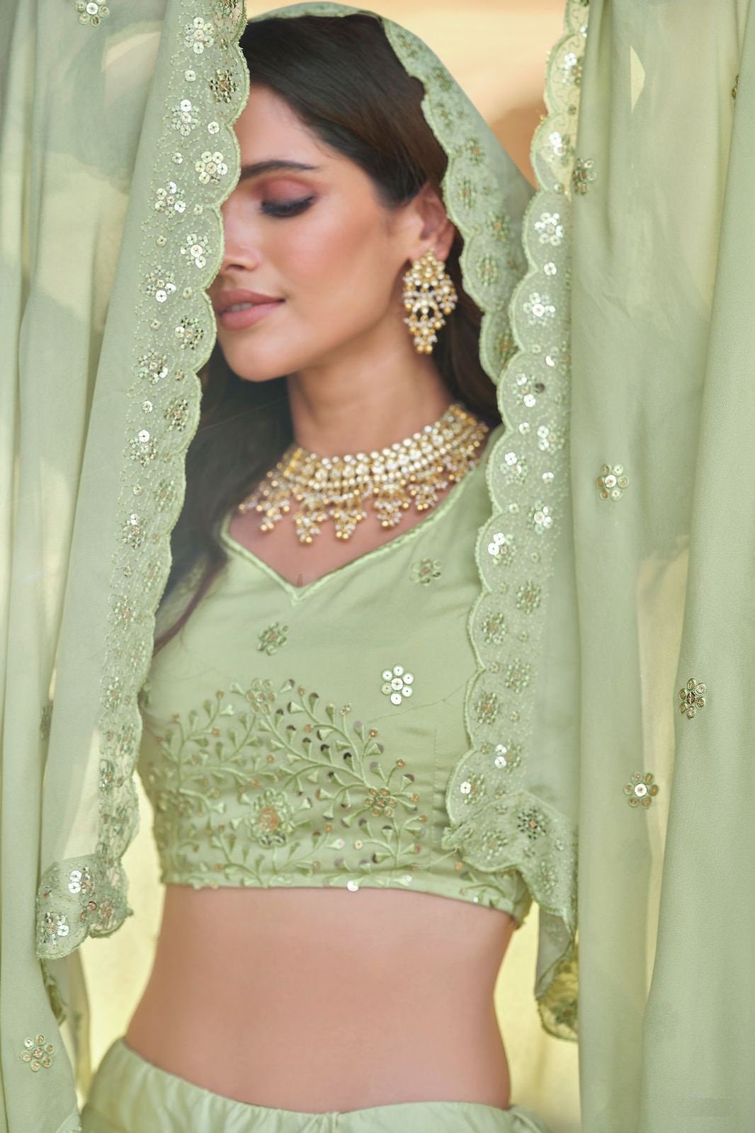 Buy Mint Green A Line Lehenga Choli Online at Best Price:  IndianClothStore.com