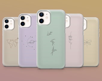 Bonita funda minimalista para teléfono en tonos pastel para iPhone 15, 14, 13, 12, 11, Xr, Samsung S23Ultra, S22, S21FE, A54, A34, A14, Pixel 8, 7A, 7Pro, 6Pro