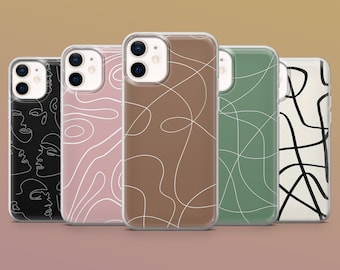 Abstracte lijnen telefoonhoesje minimalistische cover voor iPhone 15, 14, 13, 12, 11, Xr, Samsung S23Ultra, S22, S21FE, A54, A34, A14, Pixel 8,7A, 7Pro, 6Pro
