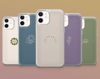 Schattig minimalistisch telefoonhoesje Zon en Maan Cover voor iPhone 15, 14, 13, 12, 11, Xr, Samsung S23Ultra, S22, S21FE, A54, A34, A14, Pixel 8,7A, 7Pro, 6Pro