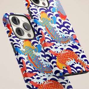 Stoere Koi Fish Phone Case Chinese Art Cover voor iPhone 15, 14, 13, 12, 11, Google Pixel 8, 8Pro, 7A, 6A, Samsung Galaxy S24Ultra,S23,S22,A54