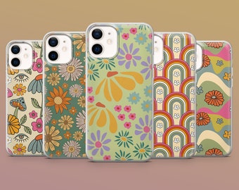 Retro bloemen telefoonhoesje Trippy Cover voor iPhone 15, 14, 13, 12, 11, Xr, Samsung S23Ultra, S22, S21FE, A54, A34, A14, Pixel 8, 7A, 7Pro, 6Pro