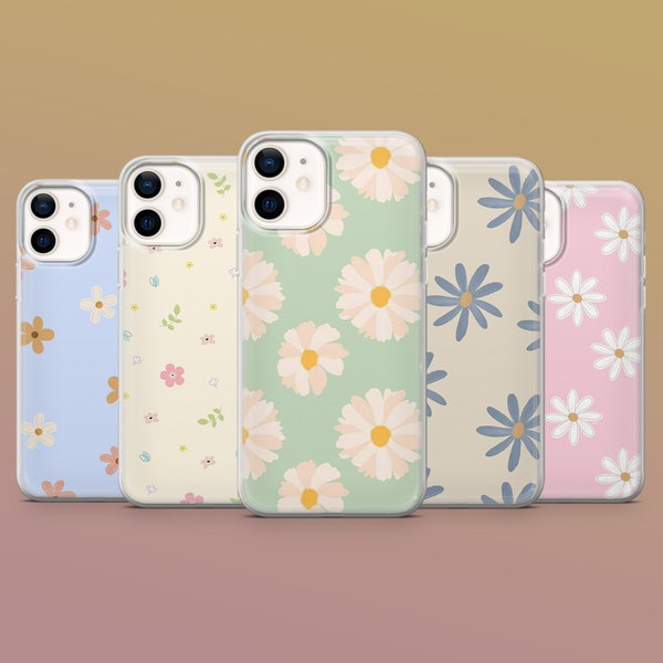 Pastel Phone Case Daisy Floral Case for iPhone 15 14 13 12 11, Samsung S24Ultra, S23FE, S22, A15, A54, A25, A14, Pixel 8A, 8Pro, 7A 7 Pro 6A