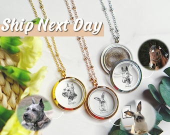 Custom Pet Memorial Necklace: Hair Locket Keepsake, Hand Drawn and Engraved Memorial Jewelry Gift