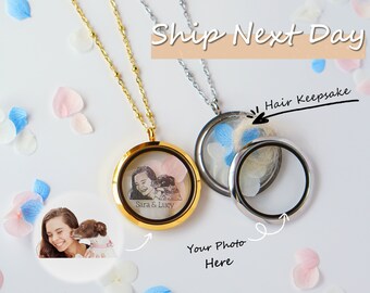 Memorial Gift Locket Necklace: Engraved Portrait, Hair Keepsake, Personalized Jewelry