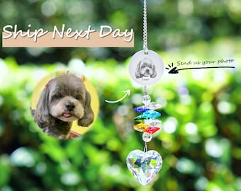 Personalized Pet Memorial Suncatcher: Hand Drawn and Engraved Portrait Crystal Rainbow Ornament