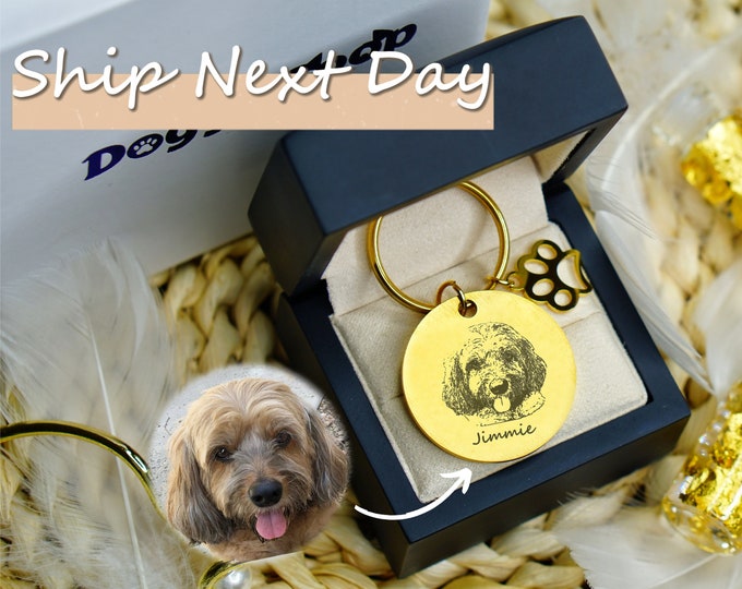Dog ID Tag Custom Portrait Engraving Cat Tag Dog Keychain Pet Memorial Gift Personalized New Pet Gift