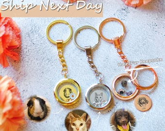 Pet Memorial Keychain: Fur Keepsake Locket with Personalized Portrait