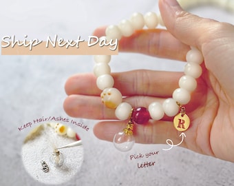 Pet Memorial Bracelet: Hair Keepsake Urn Jewelry with Initial Charm, Pet Remembrance Gift