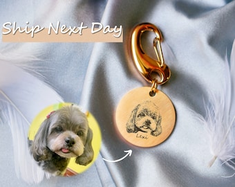 Personalized Hand Drawn Portrait Keychain, Custom Memorial Tag, Stainless Steel Pet ID Tag