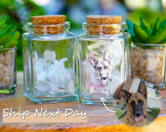 Pet Memorial Jar: Hand Drawn Sketchy Engraved Fur/Ashes Keepsake Bottle, Pet Sympathy Gift