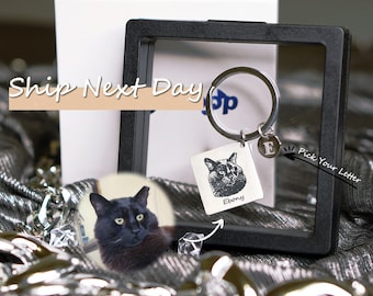Personalized Pet Portrait Keychain: Engraved Stainless Steel Dog/Cat Memorial Gift