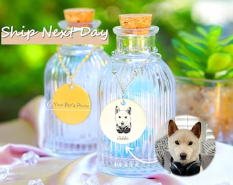 Personalized Pet Memorial Urn: Portrait Engraved Bottle for Ashes and Fur