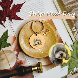 Pet ID Tag Custom Portrait Engraving Cat Tag Dog Keychain Personalized Pet Memorial Gift New Pet Gift