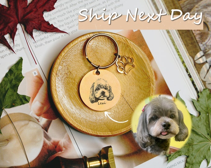 Pet ID Tag Custom Portrait Engraving Cat Tag Dog Keychain Personalized Pet Memorial Gift New Pet Gift