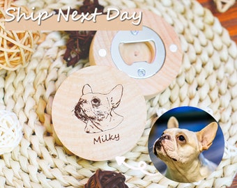 Custom Pet Portrait Wood Magnet Bottle Opener: Engraved Pet Gift