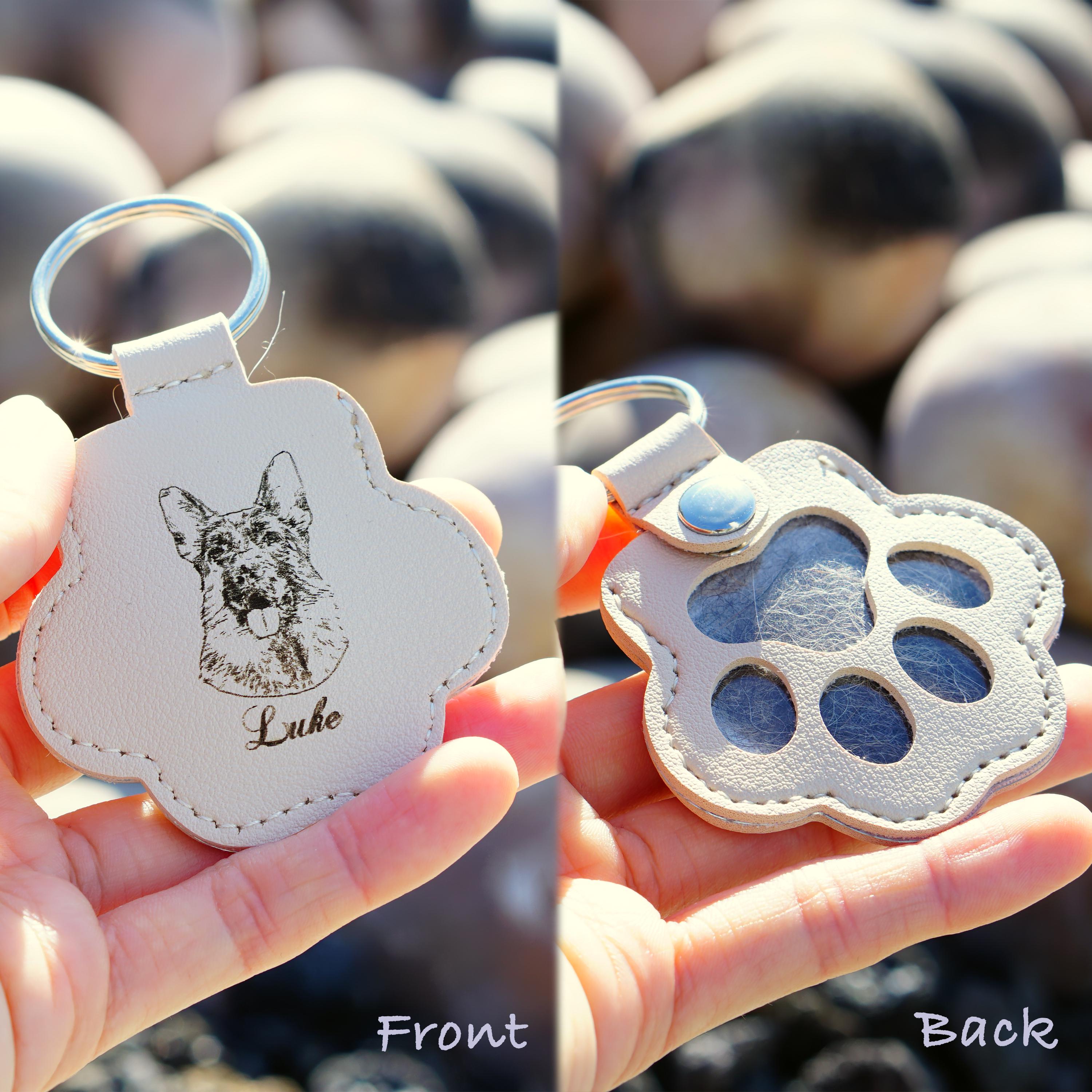 Pet Memorial Hair Keepsake Keychain with Custom Portrait Pet Sympathy Gift Dog Cat Bag Charm Pet Owner Gift