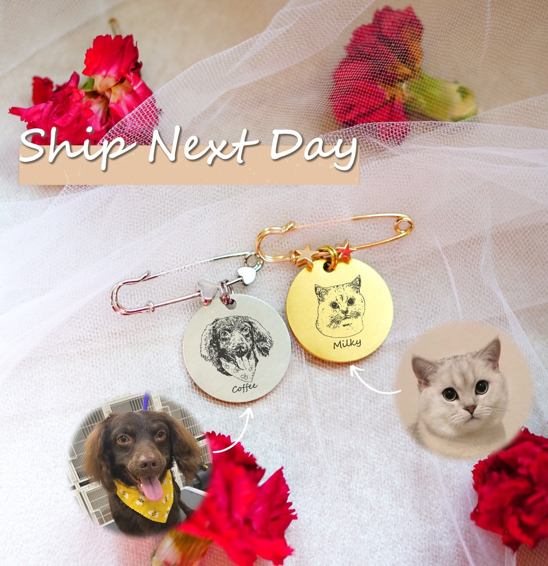 Custom Pet Portrait Brooch: Laser Engraved Stainless Steel Dog Cat ...