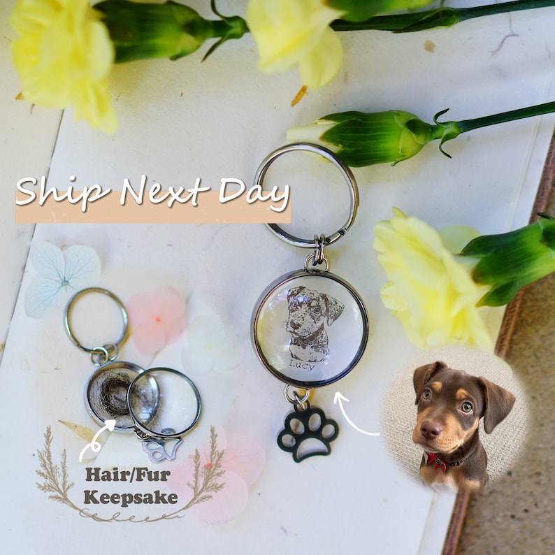 Pet Hair Locket Keychain With Portrait Engraving Pet Fur Etsy