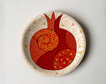 Decorative ceramic wall plate, pomegranates painting, painting on a plate, hanging ceramic plate, modern ceramics, large bright plate, decor