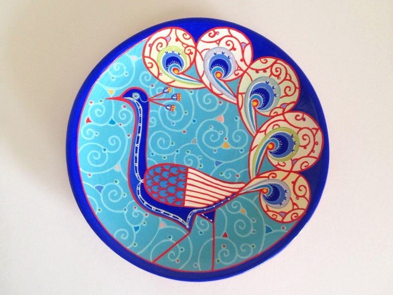 Decorative plate Peacock, ceramic wall art, pottery plate, wall decor, home decor, peacock art, housewarming gift, peacock plate image 1