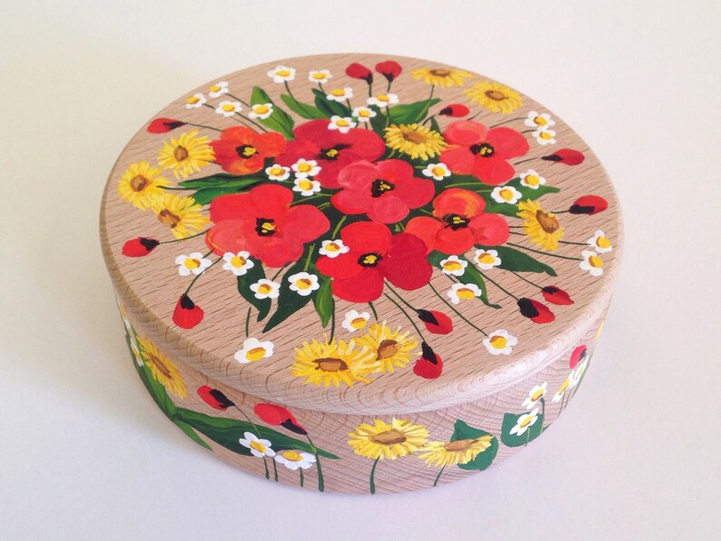 Wooden jewelry box Poppies, trinket box, rings box, han painted jewelry box, a gift for a girl, a gift for Mother, decor, Armenian art image 2