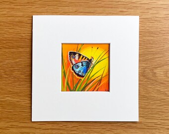 Acrylic painting Butterfly, acrylic on paper painting, bright and colorful small painting, mini painting of a butterfly, yellow and orange