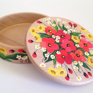 Wooden jewelry box Poppies, trinket box, rings box, han painted jewelry box, a gift for a girl, a gift for Mother, decor, Armenian art image 1