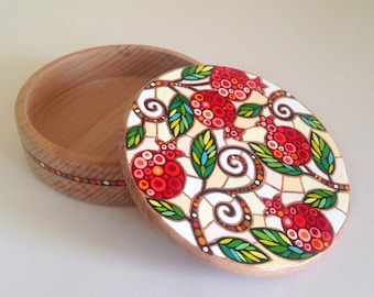 Jewelry box "Pomegranates", trinket box, wooden box, trinket box, rings storage, a gift for a girl, Armenian art, Armenian souvenir