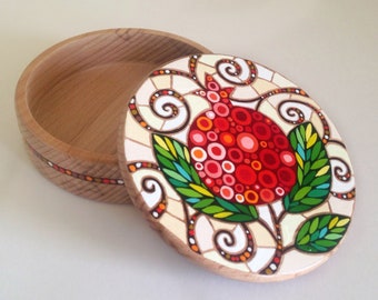 Jewelry box "Pomegranate", wooden box, trinket box, rings box, hand-painted jewelry box, Armenian art, Armenian souvenir, a gift for a girl