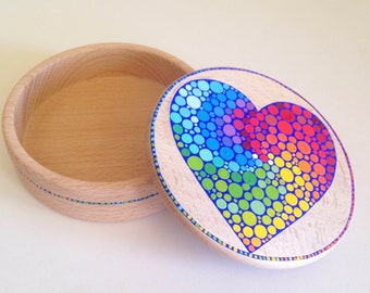 Jewelry box "Heart", trinket box, rings box, hand-painted box, round wooden jewelry box, Armenian art, gift for beloved, gift for a girl,