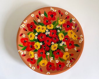 Decorative ceramic plate, pottery plate, ceramic wall art, floral decor, hanging plate, birthday gift, wall plate, custom name plate