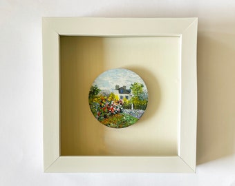 Miniature painting, framed painting, Claude Monet painting, landscape, nature, pastel colors, Armenian artist, mini painting, decor, art