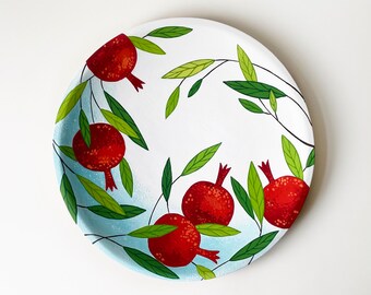 Ceramic plate "Pomegranates", decorative plate, large wall plates, hanging plate, wall art, wall decor, pottery plate, Armenian art