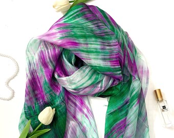 Mulberry Silk Scarf Green Wavy Elegant Minimalist Fall Scarf Versatile Shawl Dress Cover Hair Accessories Neckerchief Infinity Scarf