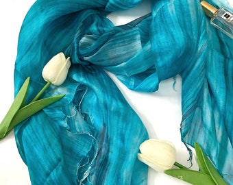 Mulberry Silk Scarf Turquoise Elegant Minimalist Fall Scarf Versatile Shawl Dress Cover Hair Accessories Neckerchief Infinity Scarf