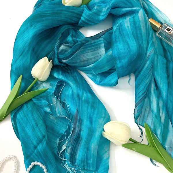 Mulberry Silk Scarf Turquoise Élégant Minimaliste Foulard d’Automne Polyvalent Châle Robe Housse Accessoires De Cheveux Neckerchief Infinity Foulard