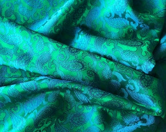 Turquoise Paisley Fabric by Yard PURE MULBERRY SILK Statement Fall Textile Crafting Sewing Dress Pyjamas Clothes Making 25 Momme Silk
