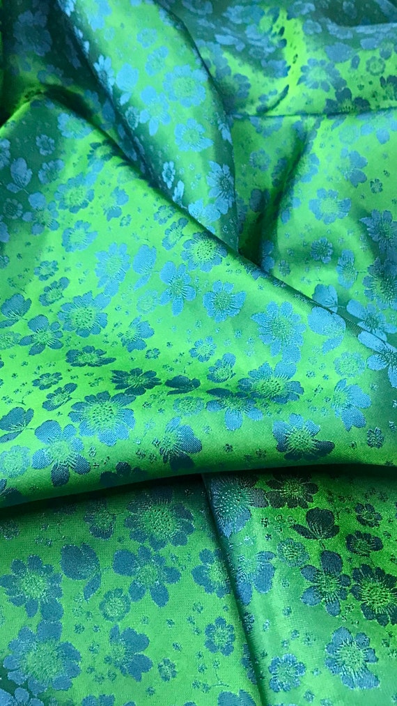 Green Turquoise Floral Fabric by Yard PURE MULBERRY SILK - Etsy