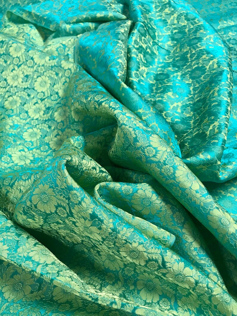 Green Floral Fabric by Yard PURE MULBERRY SILK Statement Etsy
