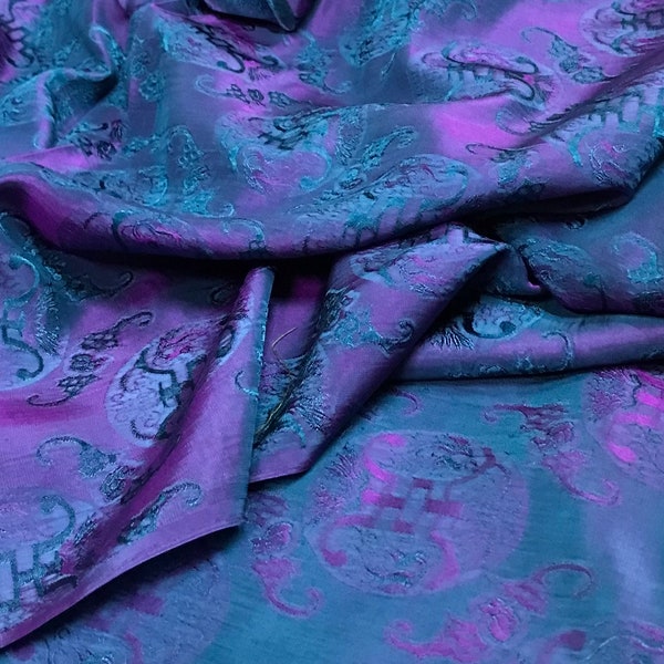 PURE MULBERRY SILK Fabric by the Yard Purple Old Bat  Statement Textile Crafting Sewing Dress Pyjamas Clothes Making 25 Momme Brocade Silk